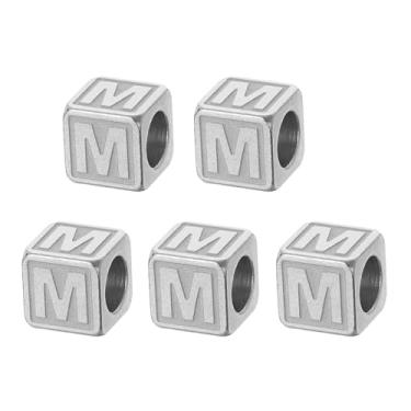 Imagem de PATIKIL Contas de letras de aço, 5 peças de pingentes quadrados grandes de metal para pulseiras, colares, bolsas, berloques, sapatos, M, prata