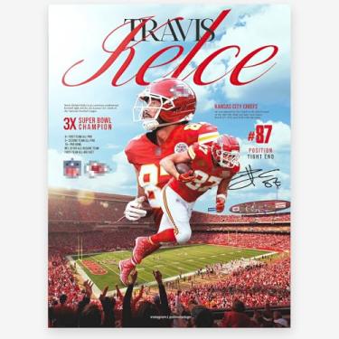 Imagem de WHZKCYH Pôster 2025 Rugby Star Travis Kelce para decoração de parede de quarto de crianças - Pôster assinado superstar do futebol em tela para fãs presentes de meninos e adolescentes