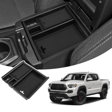 Imagem de YOJOJOCO Organizador de console central de 2 peças compatível com Toyota 2016-2023 Tacoma Acessórios Preto ABS Material Plástico Inserção Bandeja Armazenamento de Paletes