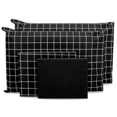 Imagem de Jogo de Lençol Queen 6 pçs Estampado 180 fios 80% Algodão - 40 CM DE ALTURA (GEOMÉTRICO PRETO - PRETO)
