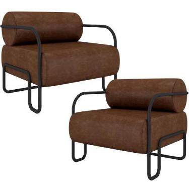 Imagem de Kit 02 Poltronas Decorativa Pés Industrial Moscou K01 material sintéti