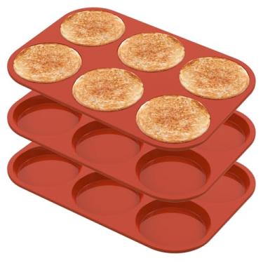 Imagem de LCZNXJJY 3 formas de silicone para muffin com 6 cavidades, molde de ovo para fritadeira a ar, 94 × 3,94 × 0,99 cm, moldes redondos para mordida de ovo para topo de muffin, tortas de whoopie, pão de