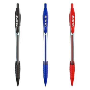 Imagem de Caneta Esferográfica Retrátil CIS Jet RT 0.7mm, Grip Emborrachado – Blister com 3 unidades (Azul, Preta e Vermelha)