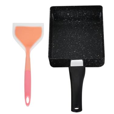 Imagem de kaimenhong Frigideira Tamagoyaki, omelete japonesa com espátula de silicone, forma retangular para rolo de ovo, frigideira quadrada, omelete antiaderente de liga de alumínio, pode ser lavada na