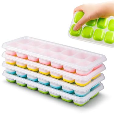 Imagem de Kit 4 Forma de Gelo com Tampa em Silicone Flexível Multiuso para Freezer, Forminha de Gelo para Papinha, Bebê, Molhos, Sobremesas e Frutas, Whisky - Porta Gelo Prático | Premium InoVibes