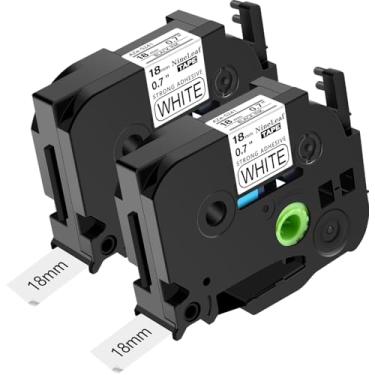 Imagem de NineLeaf 2PK Fita de etiqueta de 18 mm compatível com Brother P-Touch TZe-S241 18 mm 0,7'' Extra Resistência Laminada Branca TZ-S241 3/10.2 cm Preto sobre Branco TZe TZ Fita para Ptouch Label Maker