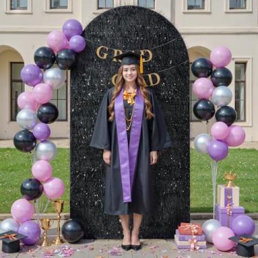 Imagem de Capa de fundo de arco preto de 1,8 m, borla metálica brilhante de 2 lados, elastano ajustada para suporte redondo Chiara – capa de arco de balão para casamento, festa de aniversário, chá de bebê