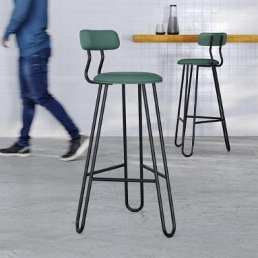 Imagem de Banqueta Alta com Encosto Ginger Estrutura Preta - Metalig