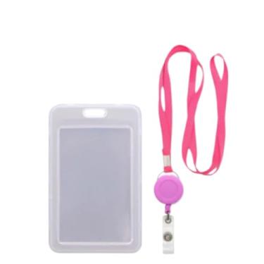 Imagem de Cordão com Porta Crachá Vertical Duplo e Roller Retrátil(rosa)