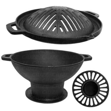 Imagem de Churrasqueira Gengiskan Redonda de Ferro com Chapa Grelha Inclinada