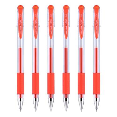 Imagem de Canetas de gel uniball Signo DX, ultra micro ponta (0,38 mm), tinta laranja mandarim, 6 unidades