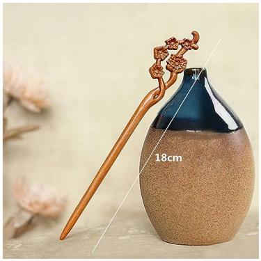 Imagem de Palitos de cabelo de madeira presilhas de cabelo de sândalo vermelho clipes de coelho estilo vintage acessórios para mulheres coque