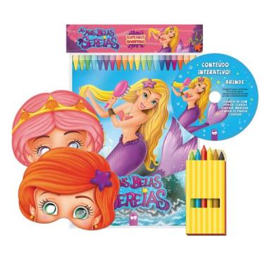 Imagem de Livro Infantil Colorir Sereias C/GIZ Super KIT - Vale das Letras