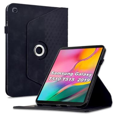 Imagem de Varohix Capa para Samsung Galaxy Tab A 10.1 2019 (SM-T510/T515), capa protetora de couro PU com rotação de 360 graus, suporte para cartão e alça de ombro para mulher e homem, preta