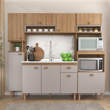 Imagem de Cozinha Compacta Marti 9 Portas 1 Gavetas Mt01ct Marrom/Marrom Claro - Fellicci