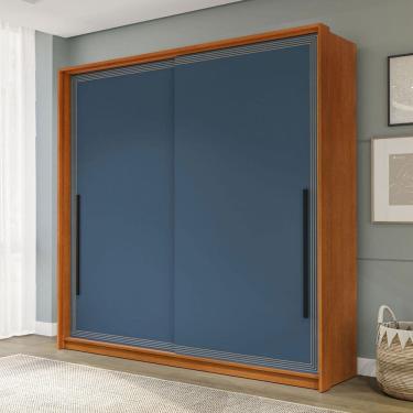 Imagem de Guarda-Roupa Casal Valência 2 Portas 2 Gavetas Freijó/Azul - Politorno