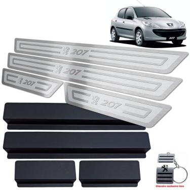 Imagem de Soleiras Aço Inox Peugeot 207 2009 A 2015 Prata Alto Relevo