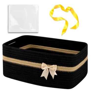Imagem de OIAHOMY Grande Cesta De Armazenamento Trançada Com Alças Para Prateleiras De Sala De Estar De Berçário, Cesta De Laço Para Presentes Vazia Com Sacolas De Presente E Fitas Para Chás De Bebê, Caixa De