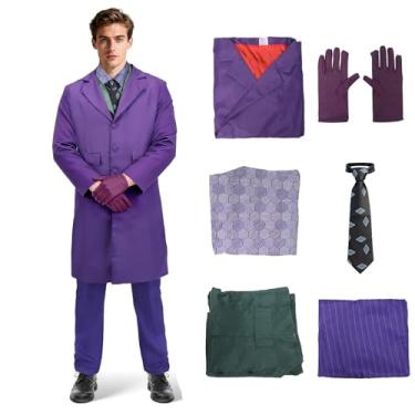 Imagem de Xinxiaomeng Fantasia masculina de coringa de cavaleiro morcego, fantasia de palhaço, roupa de Halloween, cosplay para adultos