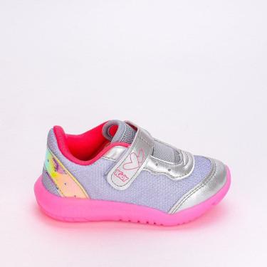 Imagem de Tênis Infantil Feminino Flex Com Led Prata Pink Neon