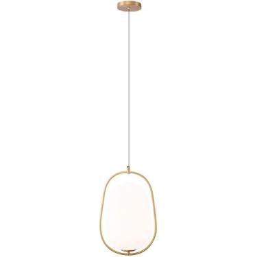 Imagem de Conjunto de luminárias com 1 lustre moderno, 1 luz, luminária pendente minimalista, latão escovado, acabamento com abajur de vidro branco, sala de estar, quarto, sala de jantar, iluminação,