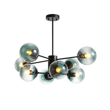 Imagem de Lustre Sputnik moderno 12 luzes azul meados do século industrial vintage luminária pendente para sala de jantar sala de estar quarto preto