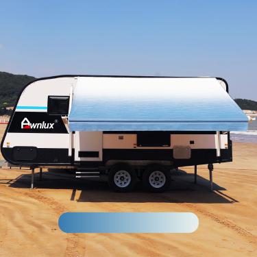 Imagem de Awnlux Tecido de toldo RV de substituição à prova d'água de vinil para toldos de acampamento, ajuste universal, tecido, para-sol, proteção UV, proteção solar, toldo, trailer, toldo, abrigo, azul oceano, 3,8 m (tecido 2,8 m)