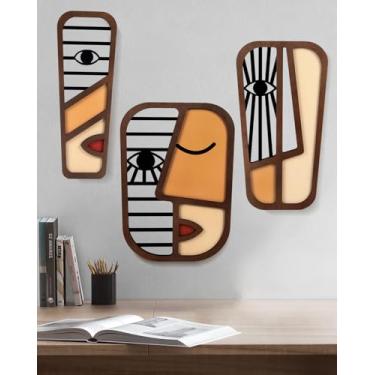 Imagem de LIFVEAN Decoração de parede de madeira abstrata feita à mão - Arte vintage africana de parede tribal - Máscara minimalista moderna decoração de parede para casa - para quarto, banheiro, sala de estar