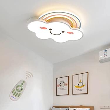 Imagem de Luminária de teto LED para quarto infantil, luminária de teto decorativa em acrílico para quarto de meninos e meninas com controle remoto, luminária de teto com design de nuvem para sala de