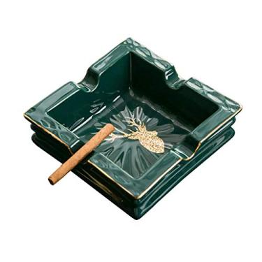 Imagem de Cinzeiro de cerâmica sem tampa cinzeiro ao ar livre mesa de centro escritório decoração de mesa cinzeiro retrô 5,51 polegadas defumador presente cinzeiro ao ar livre (verde)
