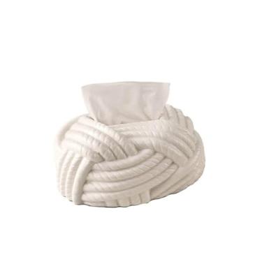 Imagem de Porta-lenços caixa de lenços de cerâmica forma de tecelagem cor sólida para casa sala de estar caixa de gaveta suporte de caixa de lenços (branco)