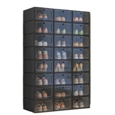 Imagem de Sapateira Kit 6, 10, 12, 24 Caixas Organizadoras Para Sapatos Tênis Empilhável Tampa Flip(Preto,24)