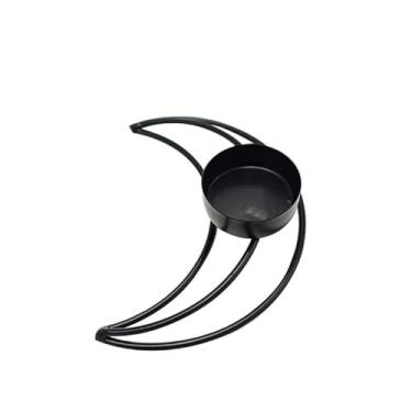 Imagem de Suporte de vela, suporte de bolo de pilar de ferro moderno castiçal para festa, mesa de jantar, castiçais decorativos de casamento (lua preta)