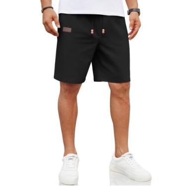 Imagem de Shorts COOFANDY Casual Summer para homens, linho, pretos, pequenos