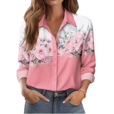 Imagem de Blusa feminina Zeagoo, elegante, casual, floral, primavera, rosa, deco