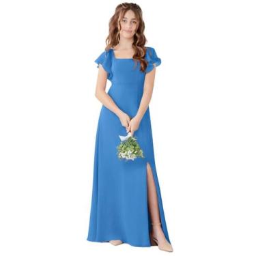 Imagem de Vestido de dama de honra Jirocum Blue Jay Chiffon Long para meninas