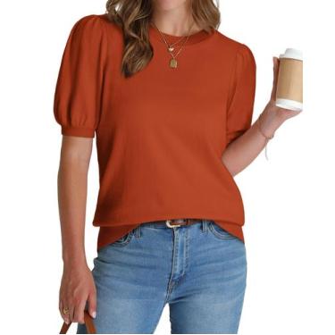 Imagem de Suéter WIHOLL Puff de manga curta para mulheres laranja tamanho S