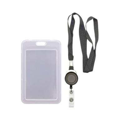 Imagem de Porta Cracha, Porta Cracha Transparente, Cordão com Porta Crachá Vertical Duplo E Roller Retrátil(PRETO)