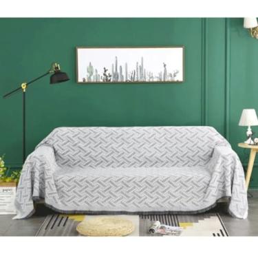 Imagem de 5JJJLOOOPP Capa de sofá estilo multicapa, cobertor de colo, cobertor de ombro, branco, cinza, estampa quadriculada, pode ser usada o ano todo, simples, elegante, natural (cor 1 90 x 180 cm)