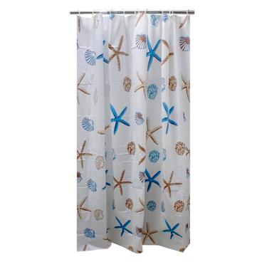 Imagem de Casita Cortina para Box com 12 Ganchos, Estampas Sortidas, 180 x 180 cm, Diversos Designs Marinhos, Florais e Geométricos, Para Banheiro (Estrela do Mar)