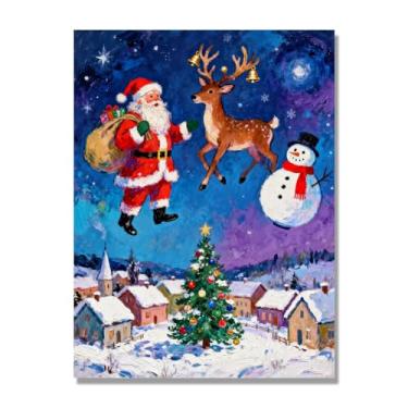 Imagem de NHLDZYH Pôster de Natal de casa de fazenda, estampa de férias de inverno, decoração de parede de Natal vintage para decoração de galeria de quarto de casa de fazenda (pintura 14). Somente tela de 70 x