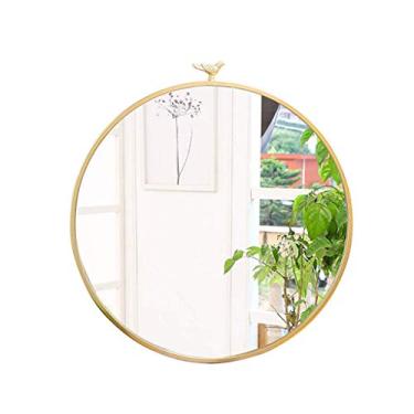Imagem de Espelho de banheiro montado na parede espelho penteadeira redonda chanfrada vaidade metal ed maquiagem criativa casa decorativa quarto corredor 60 cm