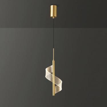 Imagem de YQSLQZZ Lustre em espiral, iluminação decorativa de cabeceira luminária pendente de latão moderno, luzes de teto penduradas em ouro 8W para sala de jantar, 3000K-6000K, altura ajustável