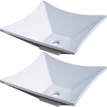 Imagem de Kit 02 Cubas de Apoio Quadrada Lux Para Banheiro Lavabo C01 L30 Branco - Lyam Decor