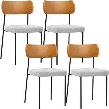 Imagem de Kit 04 Cadeiras Estofadas Para Sala De Jantar Melina L02 Couríssimo Whisky Bouclê Cinza - Lyam Decor