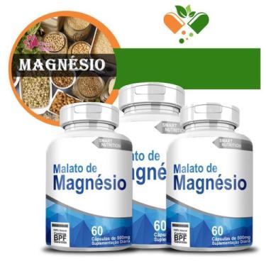 Imagem de Kit Com 3 Malato De Magnésio 500Mg 60 Cápsulas - 4Elementos