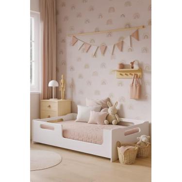 Imagem de Cama Criança Cecília Solteiro Montessori Menina Proteção Lateral - Branca