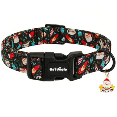 Imagem de Astdogio Coleira de Natal para cães com Papai Noel e boneco de neve, coleiras de algodão ajustáveis para cães pequenos, coleira festiva preta para cães, coleira de Natal para cães perfeita para fotos