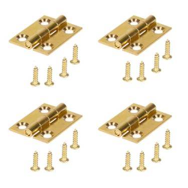 Imagem de JIQI 4 peças de mini dobradiças de latão sólido puro de 2,5 cm, dobradiças de armário dobráveis douradas com parafusos, para caixa de joias e móveis de caixa de madeira, porta de armário de gaveta