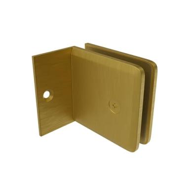 Imagem de Brixwell Grampo chanfrado de painel fixo com perna pequena - acabamento em latão acetinado, altura de 5 cm, para espessura de vidro de 0,9 cm a 1,27 cm, ideal para portas de chuveiro e prateleiras de
